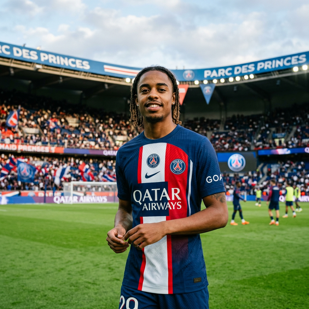 Liverpool interested in Bradley Barcola? Paris Saint-Germain footballer in team jersey at Parc des Princes stadium before a match